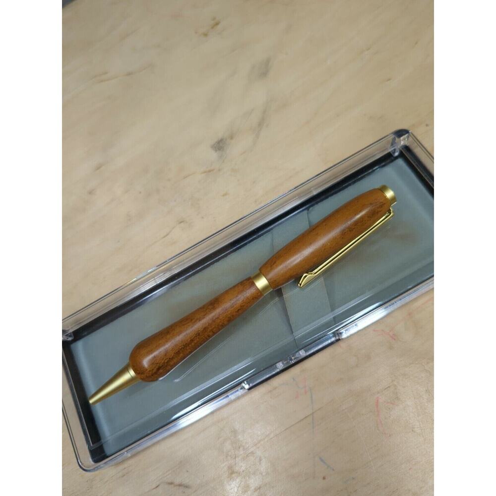 Hand Turned Slimline Twist Pen‎ Satin Gold Finish White Oak Body